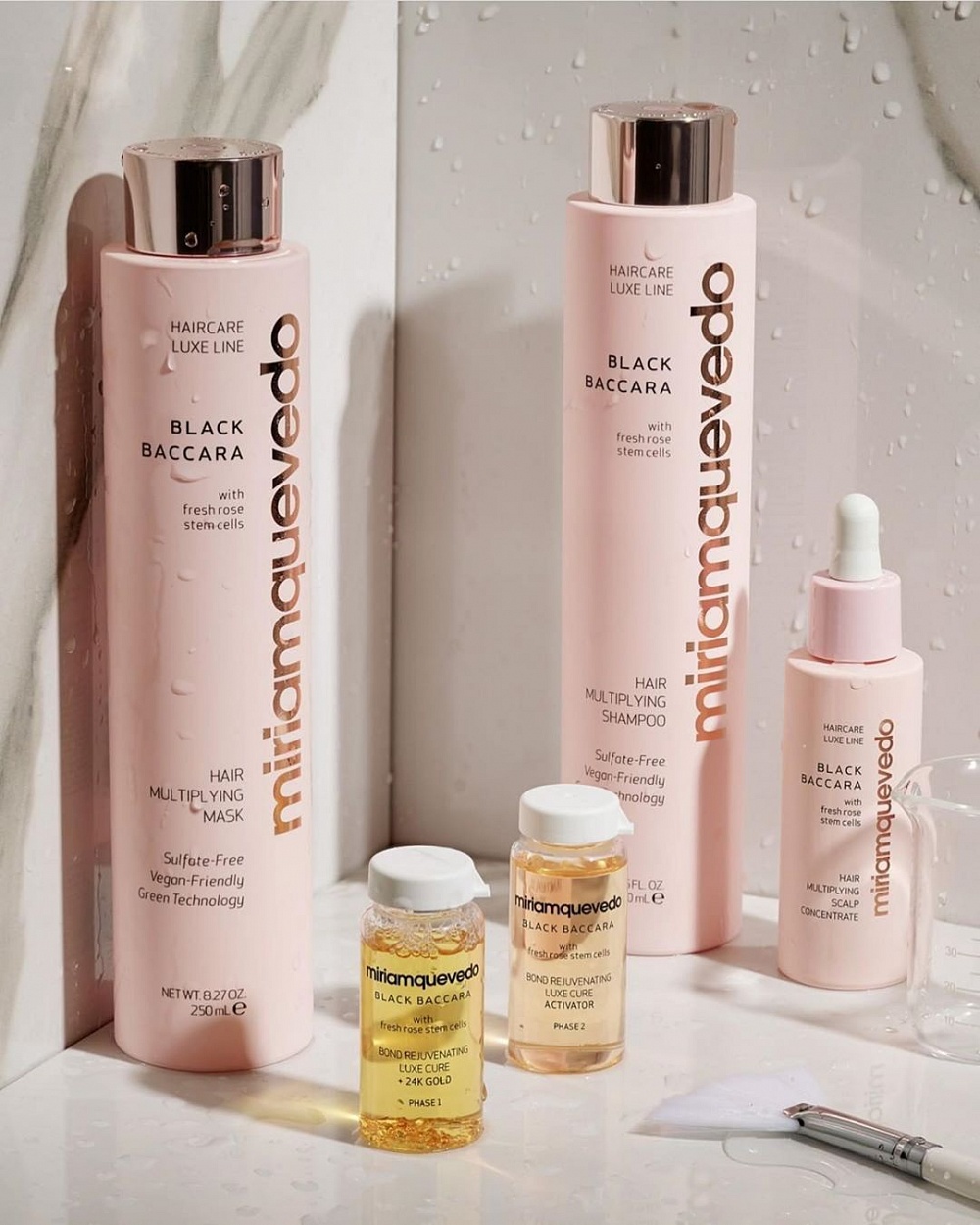 Восстанавливающая гамма со стволовыми клетками розы Fresh Rose для ускорения цикла роста волос, их укрепления и густоты Black Baccara Haircare, Miriam Quevedo