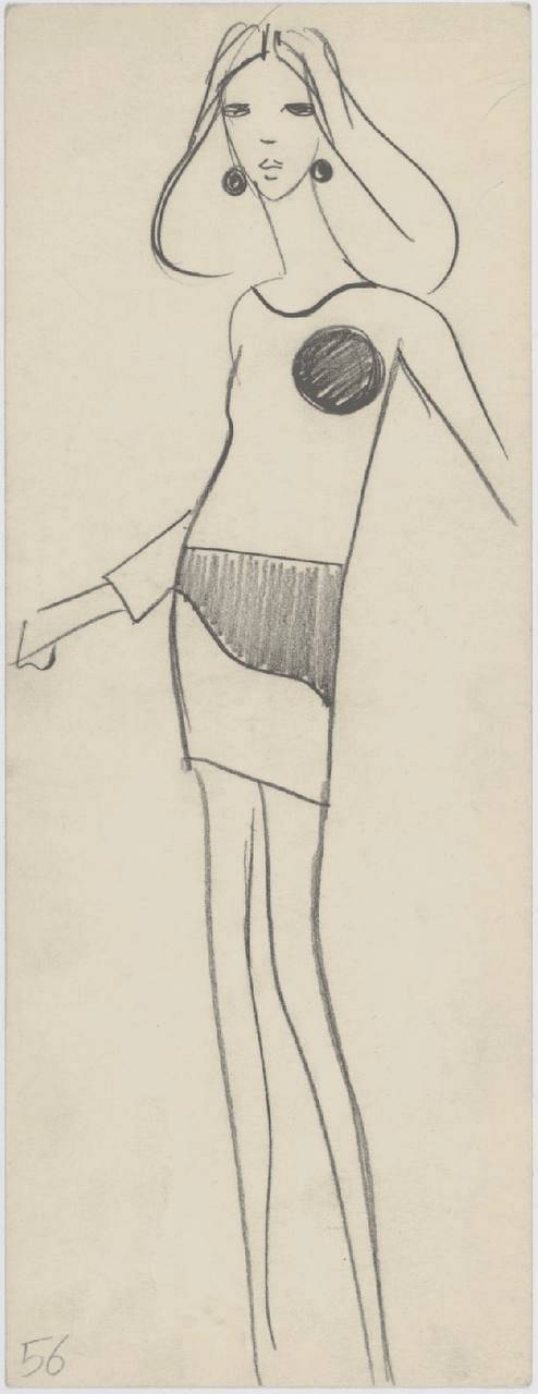 Оригінальний ескіз коктейльної сукні Yves Saint Laurent, колекція осінь-зима 1966