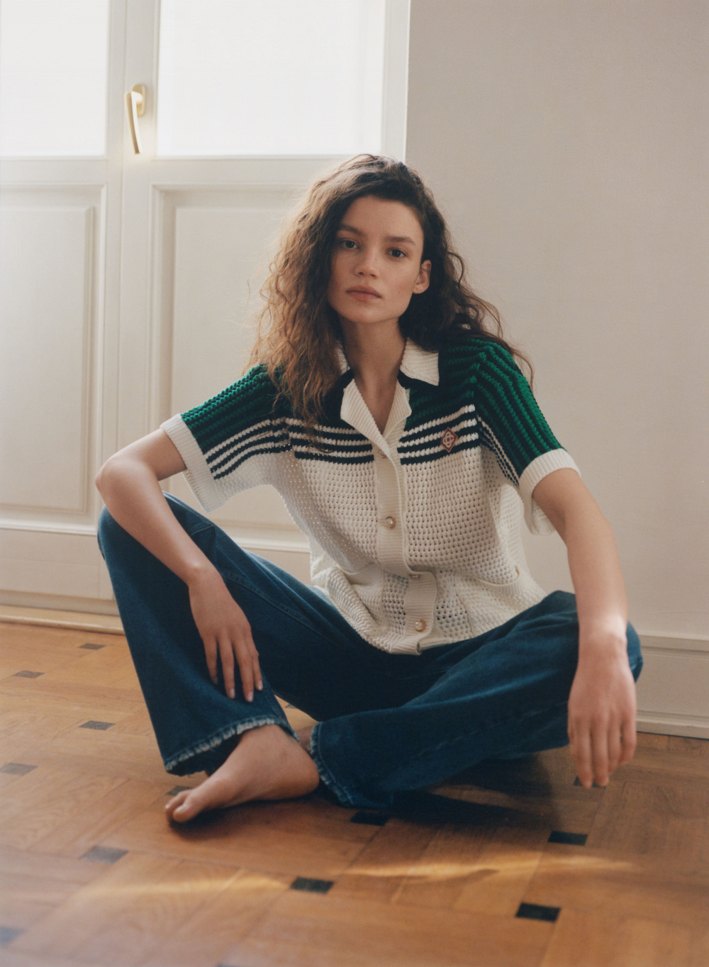 Shirt, CASABLANCA; jeans, Victoria Beckham